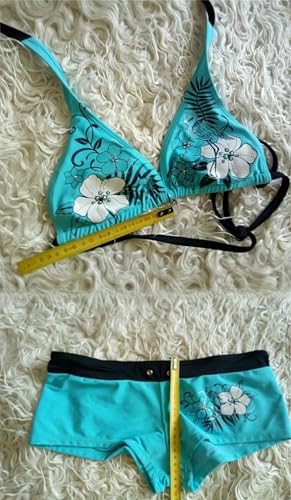 2- teiliges Y2k Neckholder- Bikini- Set für Damen, Sommer, Teenager, Mädchen, sexy Strand- Badeanzug, niedliches Outfit, Urlaubsparty 2025, blau, 80-5