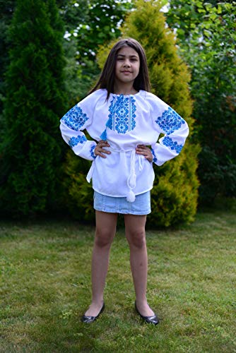 Teenager Girl's Embroidered Ukrainian Folk Blouse with Belt (Height 134-164)2