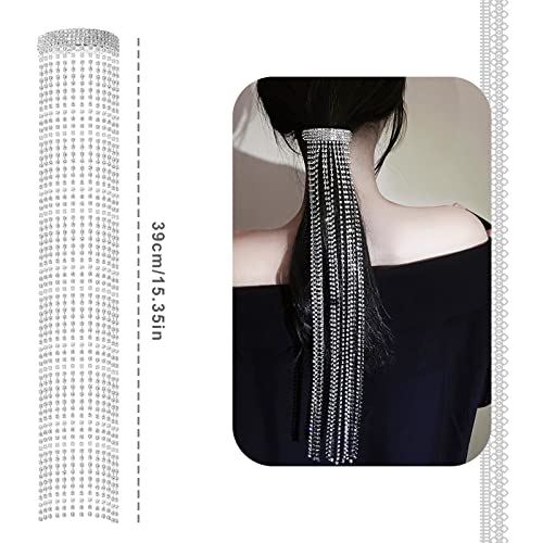 YINETTECH Long Chain Tassel Hair Clip Shiny Rhinestone Tassel Barrette Fashion Hairpin Headdress Ponytail Hair Accessories for Girls Women Silver 39cm - Image 3