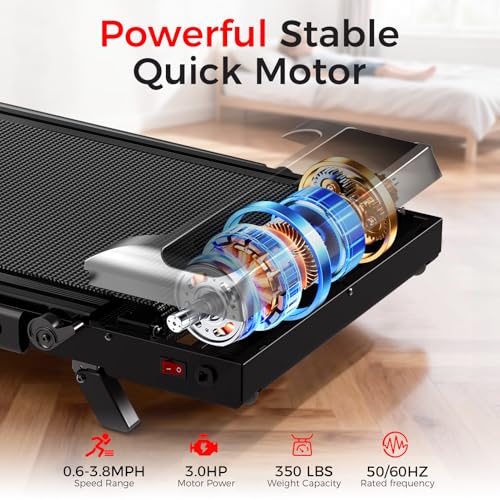 Image of Walking Pad Treadmill with 8% Incline - Portable Home Tread Mills Quiet Machine Compact Fold up Indoor, 3.0HP Walk Running Pads with Handle Bar, Easy Assembly, Up to 350LBS Capacity