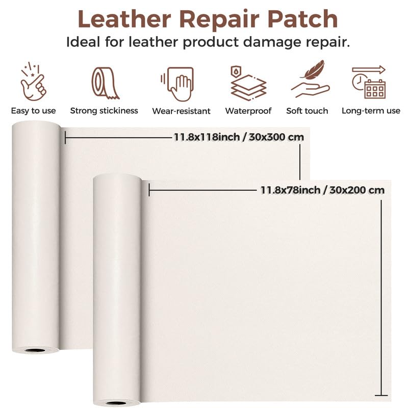 Miniatura 4 de Kit de reparación de cuero, parche de reparación de cuero autoadhesivo de 11.8 x 118 pulgadas con resistente al desgaste, impermeable, cinta de