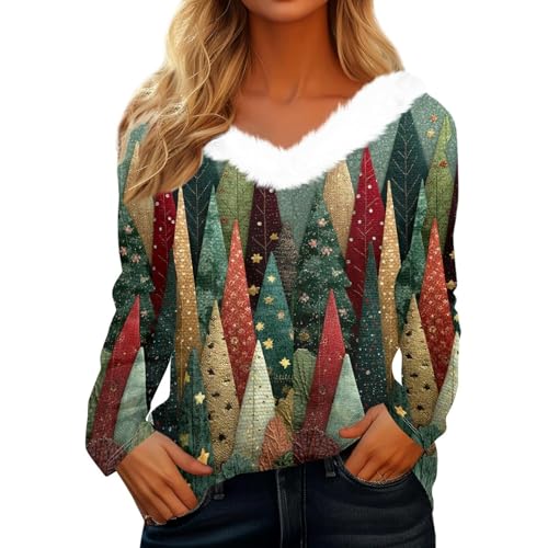 Generisch Damen Weihnachts-Pullover mit Kunstfell-Kragen und...