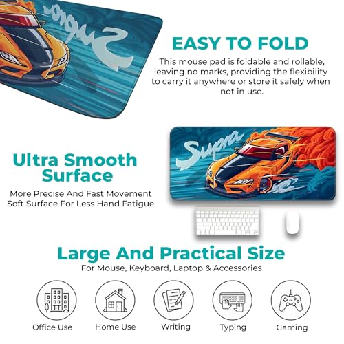 Image of Supraa Gaming Pad - Extended 60x30CM Large with Stitched Edges & Non-Slip Rubber Base | Perfect Gaming Setup Mat & PC | Essential Gaming Accessories