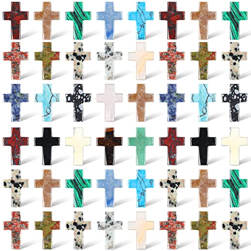 Nuenen 50 Pcs Cross Crystal Stone Bulks 1'' Natural Crystal Wall Cross Shaped Worry Stones Charm Palm Pocket Quartz Gift Halloween Easter Decor(0.71 x 0.98 x 0.24 Inch)