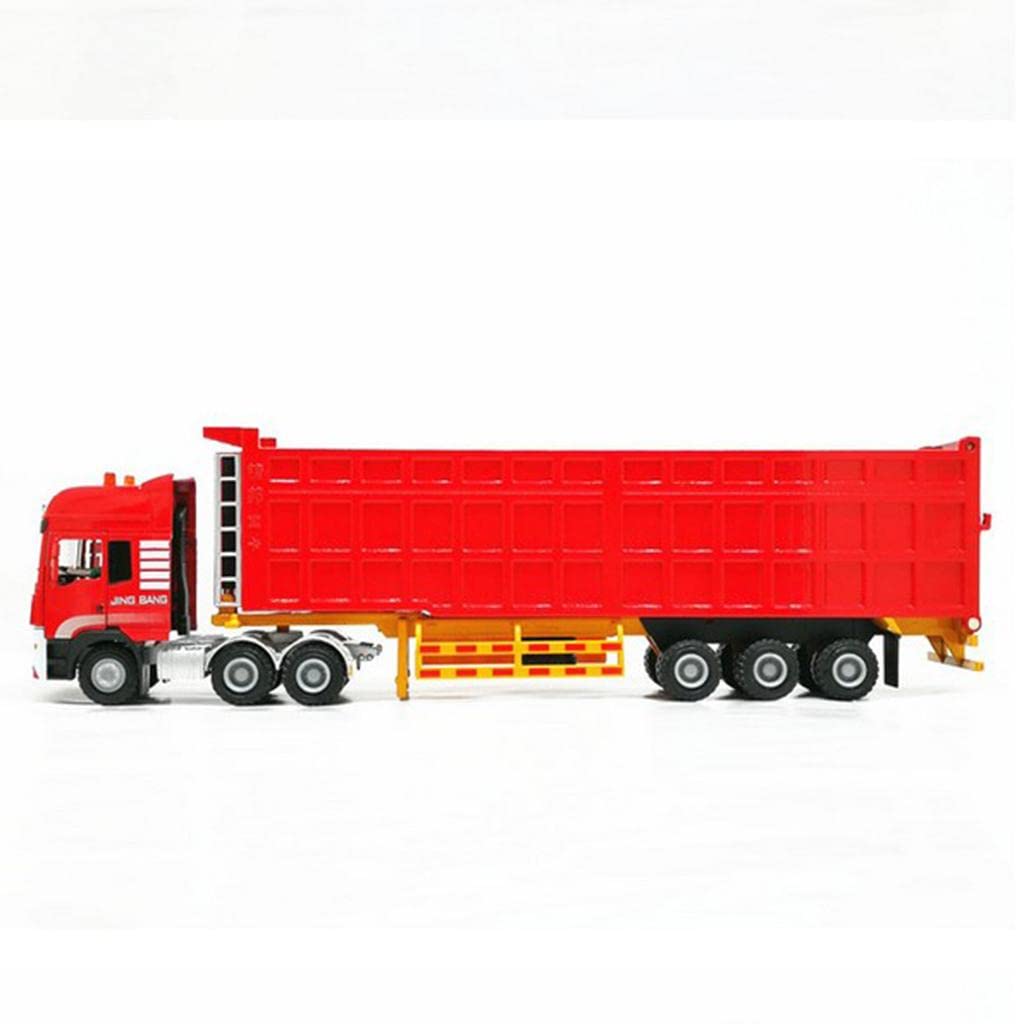 Modèle Principal Semi Remorque avec Camion Dump Maquette Voiture Engin Miniature Alliage Zinc Fonction Simulation Rotation Convient pour Collection, Rouge