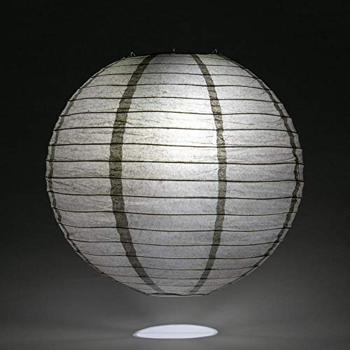 Image of Quasimoon PaperLanternStore Decorative Paper Lantern - (Single, 16-Inch, Driftwood Grey, Even Ribbing) Round Paper Lantern - Ideal Wedding and Party Decor or Home Accent, Lighting Optional