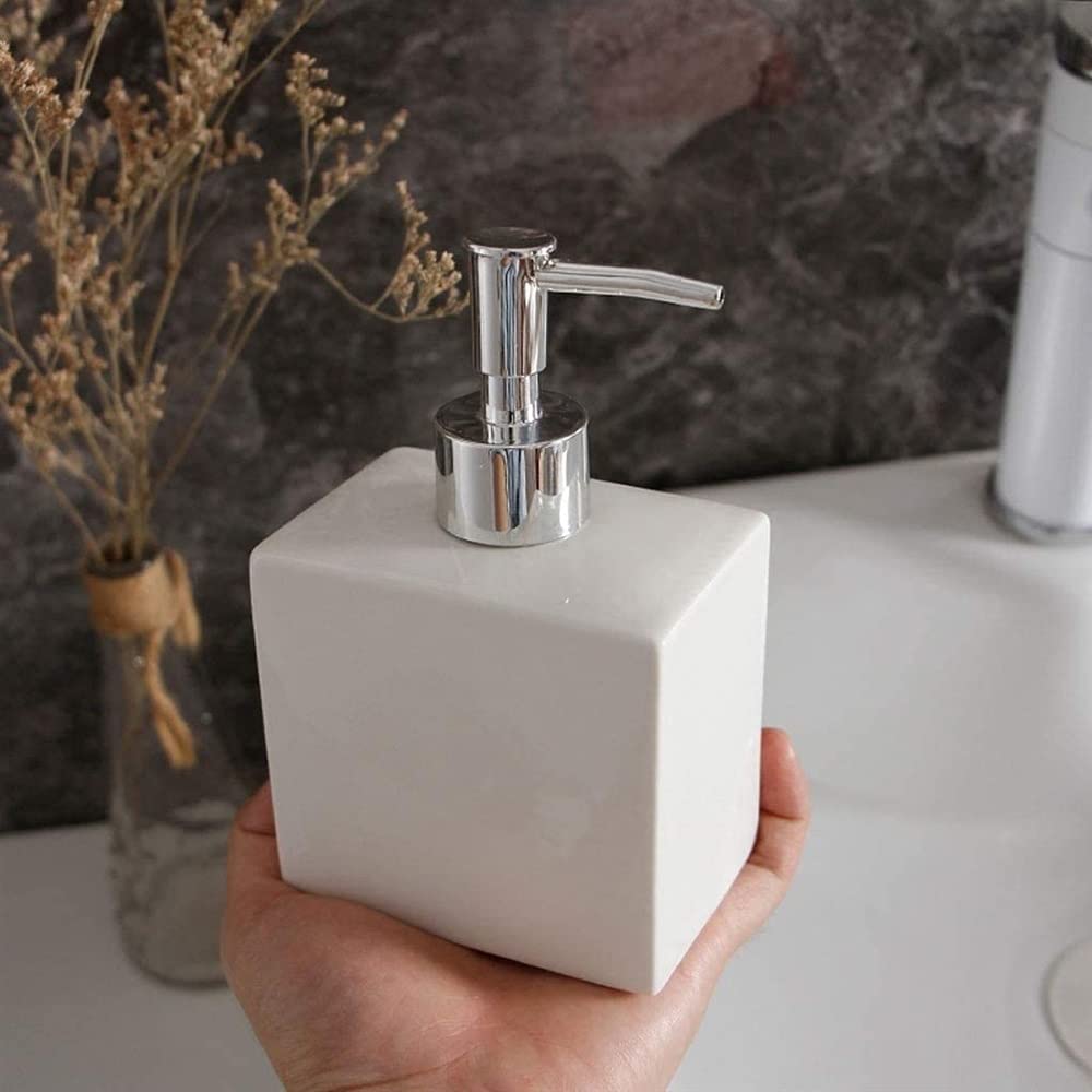 Dispenser Sapone Bagno Dispenser di Sapone in Ceramica per Bagno, Moderno Dispenser di Sapone da Appoggio A Mano Dispenser Sapone Cucina(White)