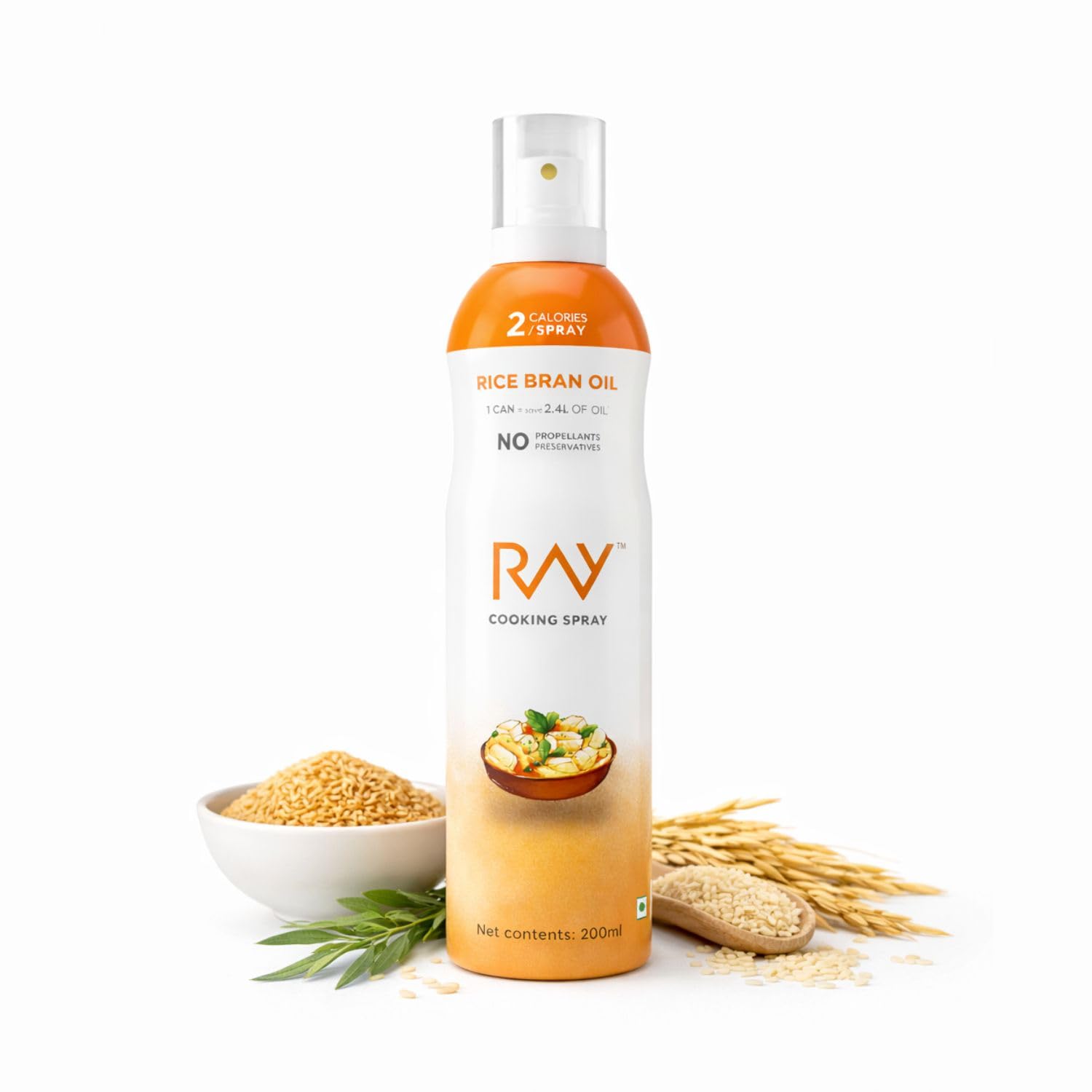 LB RAY Cooking Spray Rice Bran Oil - Low-Calorie, 100% Oil Spray, No Gases, Emulsifiers, and Water (200 ml, Pack of 1)