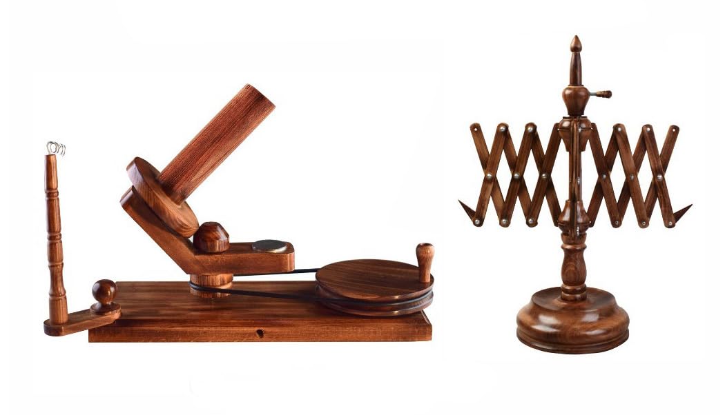 Merit wooden craft Yarn Large Ball Winder and Table Top Swift Winder Knitting and Crochet Umbrella Winder Holder Hand Operated Knitting Winding Tools Wool Winder. (Antique Winder and Swift)-image-17