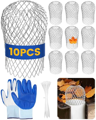 10Pcs Premium Gutter Downspout Guard, Downspout Filter Strainers 3.5IN Expandable Aluminum Mesh, Adjustable Gutter Leaf Block for 2-4IN Downspouts, Debris Removal, Easy Install for Roof Yard Drainage