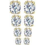 SIISPRI 4-7MM Magnetic Stud Earrings for Women Men Clip on Stud Earring Hypoallergenic Fake Earring Unisex Non Piercing Shiny Round CZ Halo Studs Diamond Earrings (Gold)