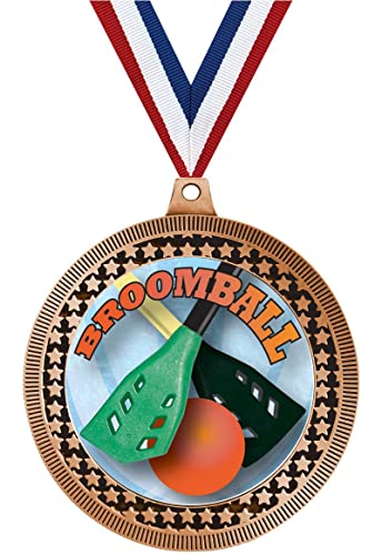 2.75" Broomball Medal Awards, Bronze Vega Broomball Team Trophy Awards Includes Free Neck Ribbon 10 Pack