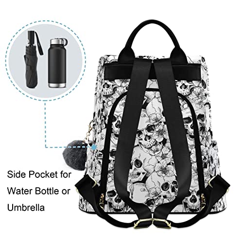 Image of Fustylead Backpack Purse for Women Fashion Ladies Shoulder Bags Large Travel Bag (Skulls and Cherry Flowers)
