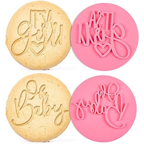 2 Pcs Baby Shower Cookie Stamp Baby Icing Fondant Embosser Boy or Girl Acrylic Mould Baking Cupcake Embosser Stamps 3D Cookie Cutters for Biscuit Cupcake (Pink) Cover