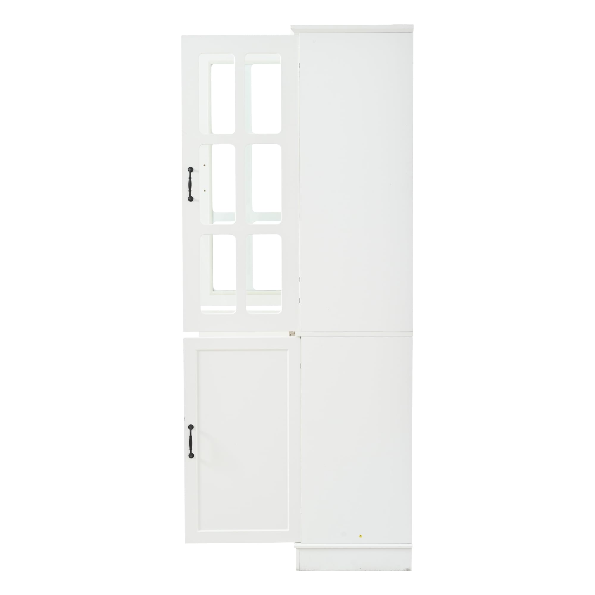 Armario alto con 2 rejas de cristal y 2 puertas completas, 80 x 38 x 180 cm, color blanco, estantería con 5 niveles, tablero de partículas, armario de vitrina estilo rústico para salón y