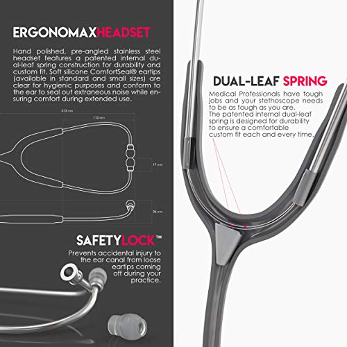 Image of MDF Acoustica Lightweight Stethoscope for Doctors, Nurses, Students, Home Health Use, Adult, Dual Head, Grey Tube, Silver Chestpiece-Headset, MDF747XP12