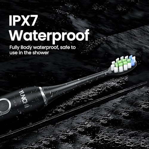 YUNCHI C3 Elektrische Schallzahnbürste für Erwachsene, 8 Bürstenköpfe und Reiseetui, Wiederaufladbare Elektrische Zahnbürste mit 5 Modi und USB Typ-C Aufladung, Mittelweiche Borsten, Schwarz – Bild 8