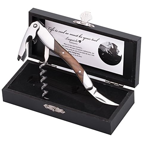 Laguiole By FlyingColors Wine Opener Sommelier Professional Waiter's Corkscrew, Olive Wood Handle, Wooden Gift Box. Sommelier Knife, Corkscrew, Foil Cutter, and Bottle Opener. Cover