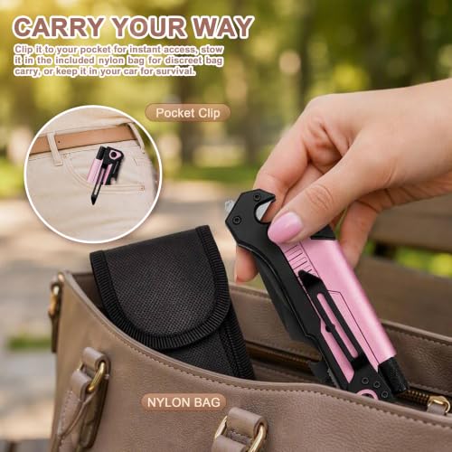 Image of ALBATROSS Pink 6-in-1 Folding Pocket Car Knife for Women, 3.5 inch Blade