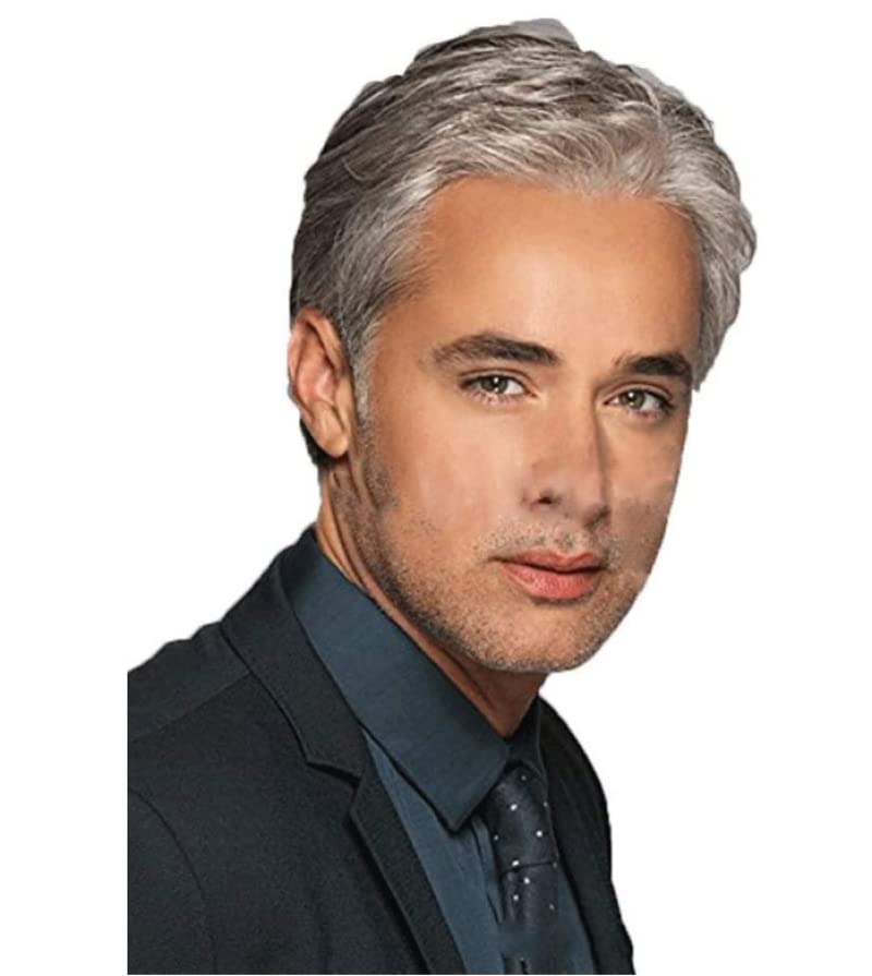 Grey Wig for Men, Fluffy and Realistic Short Hair Old Man Wig Side Parting Gentleman Mens Natural Hair Suitable for Middle-Aged and Elderly Peoples