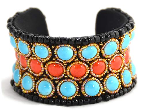 Bracelet rigide rouge et turquoise, le cadeau idéal en porcelaine