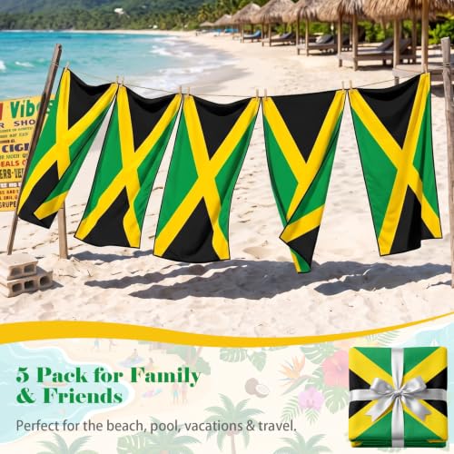 Image of Breling 5 Pack Jamaica Flag Beach Towel Oversized Lightweight Beach Towels 71 x 32 in for Women Men Quick Dry Sand Free Bath Towels for Jamaica Independence Day Beachs Pool Party Supplies