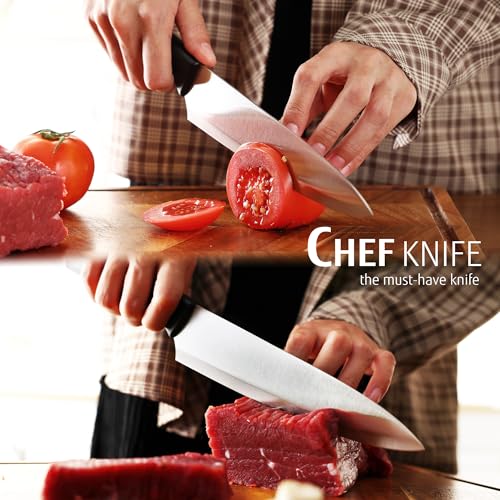 hecef 7-Piece Sharp Knife Set with Wooden Block - Durable Stainless Steel Blades, Ergonomic Handles - Includes Chef, Slicing, Bread, Utility, Paring Knives & Kitchen Scissors, - Image 6