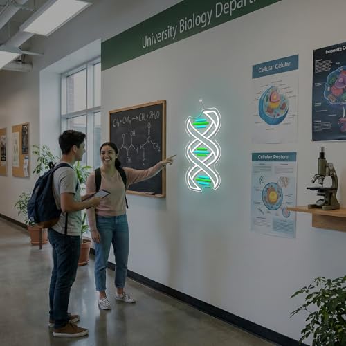 Image of Horseneon DNA Classroom Neon Sign Science Educational LED Wall Decor for Biology Labs, Teacher Gifts & Student Study Areas, USB-Powered with Adjustable Brightness