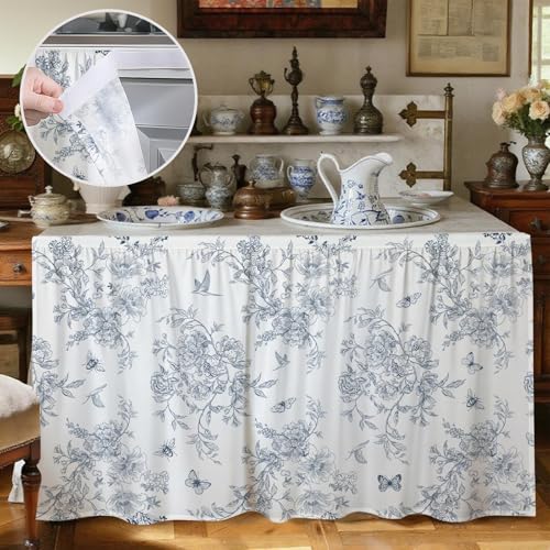 Rideaux courts bleus vintage pour cuisine et meuble bas