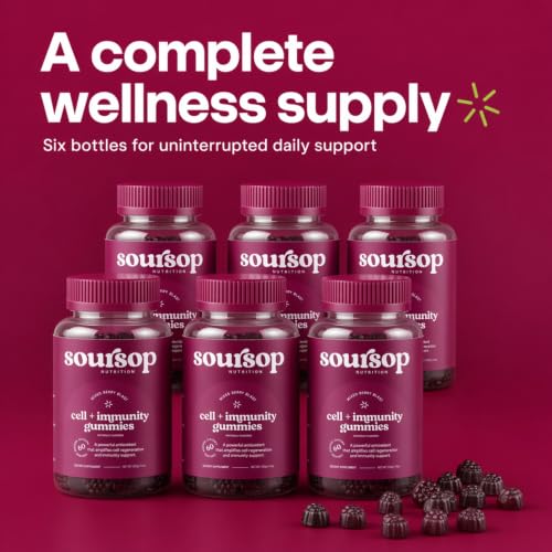 Image of Soursop Graviola Gummies - Sugar Free Soursop Gummies with Vitamin C, Zinc - Digestive Aid, Immune Support & Antioxidants - Made from Soursop Leaves - Sour SOP Supplement for Adults - (Berry 6-Pack)