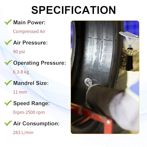 Image of Tire Patch Kit - 55mm Tungsten Steel Buffing Wheel with 2 Quick-Change Connectors, Tire Patch Roller & Scraper,Low Speed Air Tire Repair Buffer Tool