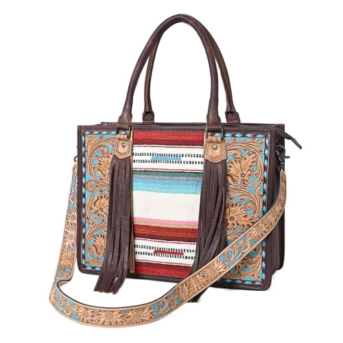 American Darling Briefcase Bag Saddle Blanket Fabric Genuine Leather Western Women Handbag Purse | for Cute Travel