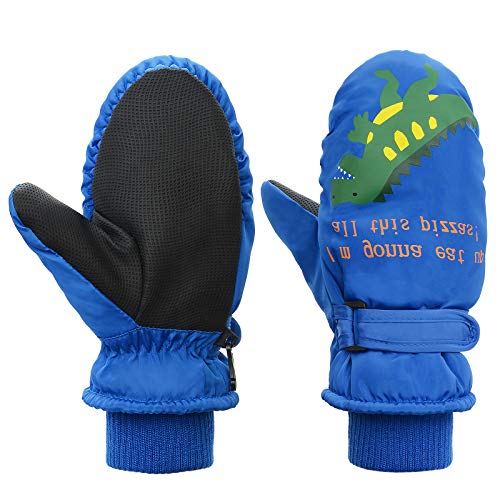 Toddler Mittens Winter Snow Glove waterproof mitten Warm Fleece Kid Ski Gloves for Boys Girls Blue Dinosaur M