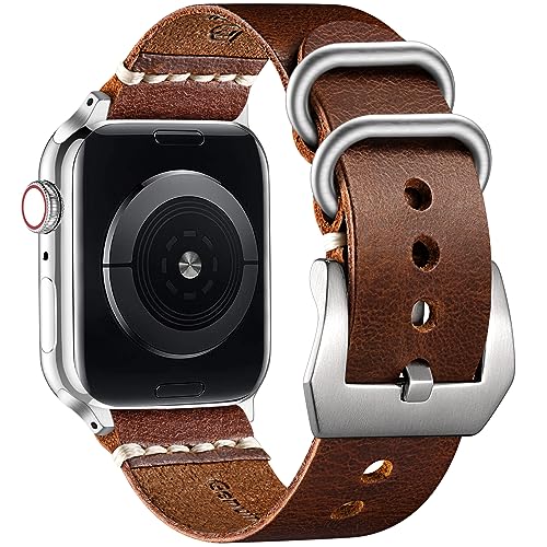 Bandsie Lederarmband kompatibel mit Apple Watch Armband 44mm 45mm 42mm 49mm für Männer/Frauen, Klassisch Echtes Leder Er...