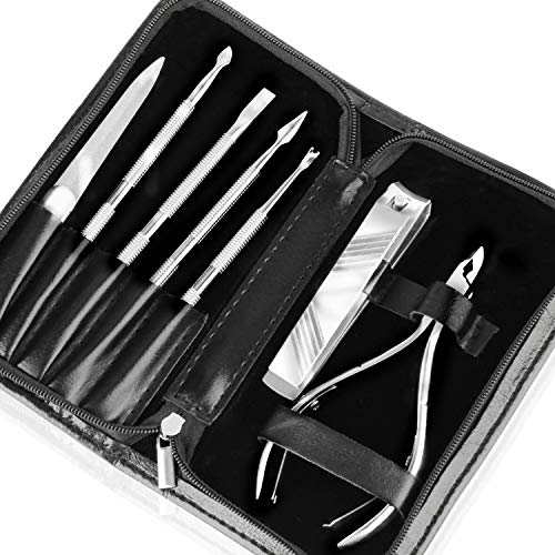 Manicure Set 7PCS Nail Clippers Professional Stainless Steel Ingrown Toenail File Kit, Cuticle Nipper Pusher Manicure Tools for Women and Men