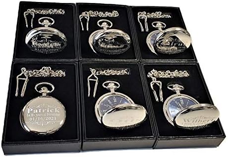 Miniatura 7 de Reloj de bolsillo personalizado, reloj de bolsillo personalizado grabado. Caja incluida, cadena de acero inoxidable y grabado incluido.
