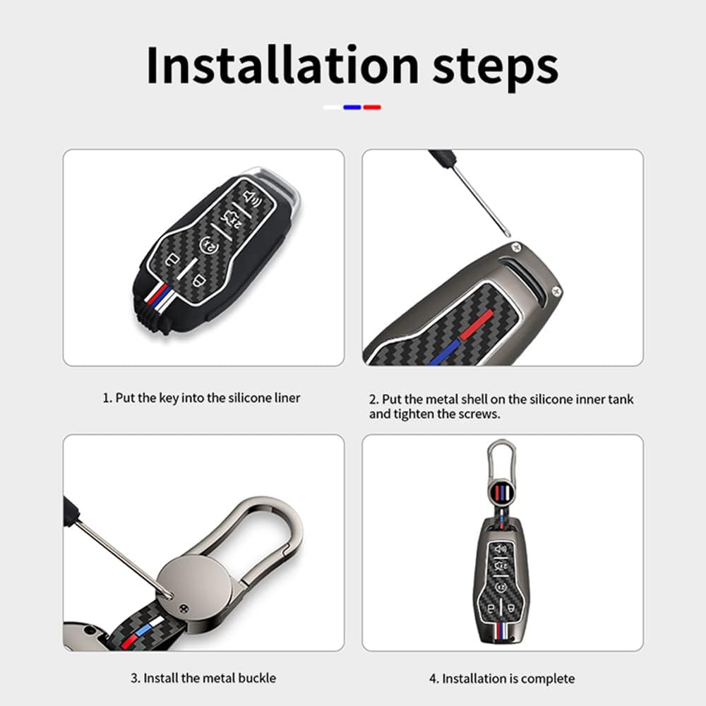 Zinc Alloy Keyless Entry Remote Smart Key Fob Case Cover Protector Shell Compatible for Ford F150 Fusion Explorer Mustang Lincoln MKZ MKC 5 Buttons Silver