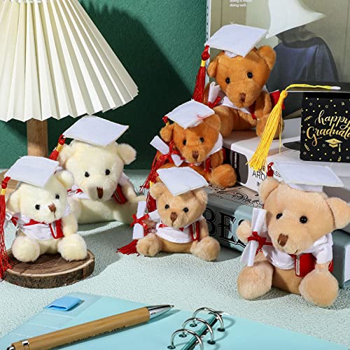 6 Pieces Mini Graduation Bear Plush Gift Stuffed Animal With Cap Gift For Her, For Him, Class Of 2023 Graduation Present For College High School Kindergarten Grad Party Favor (White) #TOP3