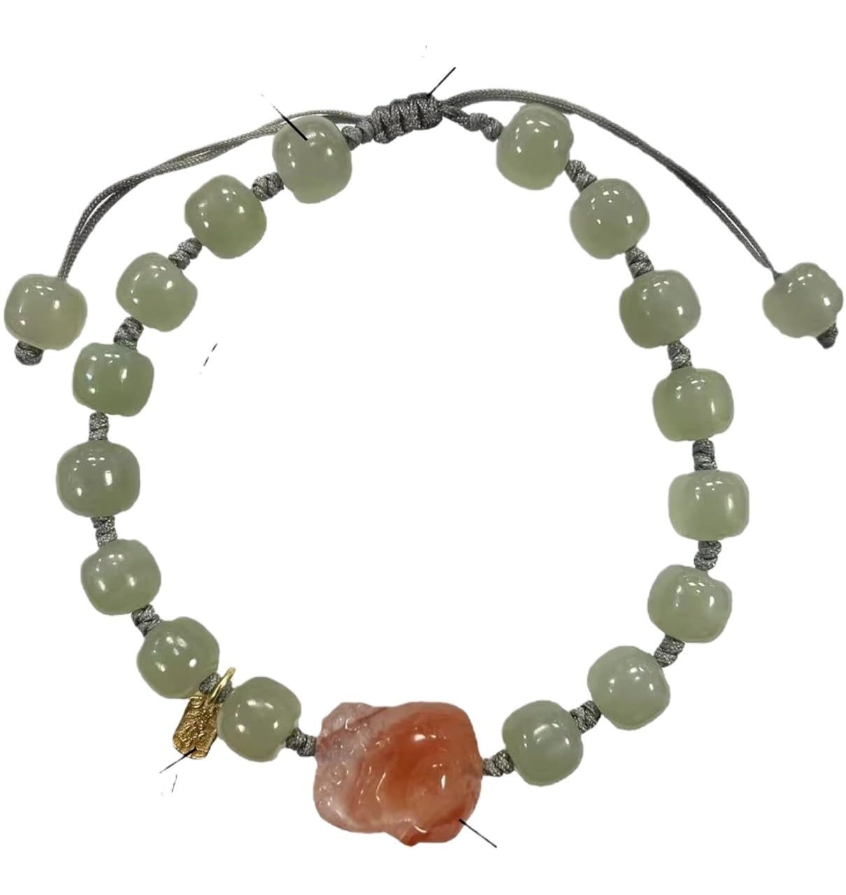 Nzpost Jade Bracelet, Natural Hetian Bracelet 8Mm Nephrite Barrel Beads South Carved Pi Xiu/Pi Yao Lucky C