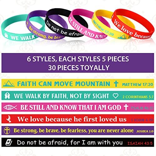 30 PCS Bible Bracelets Rubber Verse Bracelet Inspirational Silicone Wristband Faith Bible Verse Rubber Religious Bracelet Motivational Quote Wristband Party Favor Church School Supplies for Men Women