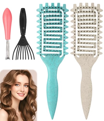 Juego de 2 cepillos de pelo rizado, cepillo para cabello rizado, desenredado sin tirantez cepillo rizado, cepillo para cabello húmedo y seco, ideal para definir rizos
