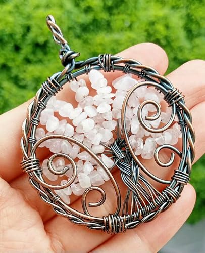 Colgantes de cuarzo rosa con forma de árbol de mineral tallado a mano 3