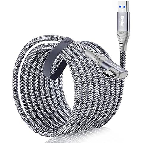 Siwket USB C Link Cable 5M, USB 3.0 to USB C Cable Braided 90 Degree Fast Charging & 5Gbps Data Sync for Oculus Quest 2/1, Virtual Reality Headset, Gaming PC,Samsung Galaxy S20 10 Note 20 Cover