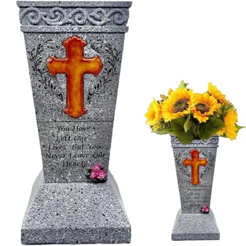 HPAMR Cemetery Vases for Grave, Fresh/Artificial Flowers Headstones Vases, Gravestone Vase Decor, Resin Memorial Grave Vase for Lawn, Courtyard, Cemetery and Garden
