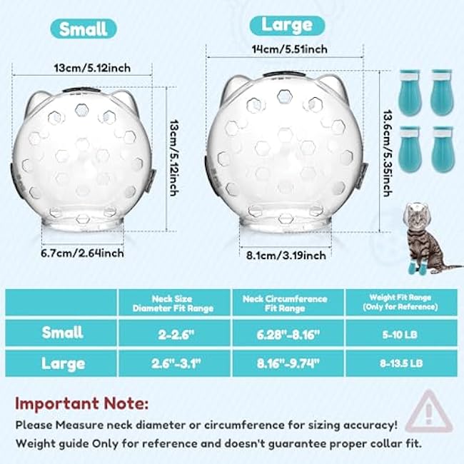 Cat Muzzle Breathable for Grooming, Transparent Anti-Bite Muzzle for Bathing Nail Trimming, Astronaut Helmet with 4 Silicone Paw Protectors (Large)-VsCXsin1