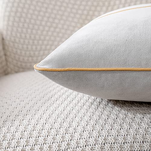 Panod Patchwork Light Grey Silk-Like Velvet Throw Pillow Cover With Gold Striped Leather Cushion Case Modern Luxury Lumbar Pillowcase For Sofa Couch Bedroom Living Room Home,12X20 Inch #TOP4