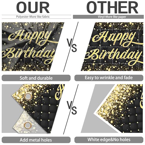 Image of Birthday Decorations Backdrop 10 x 8 ft Green Golden Happy Birthday Banner Large Birthday Party Background for Men Women Kids Photo Shoot Supplies (Black-Birthday, 10 * 8 ft)
