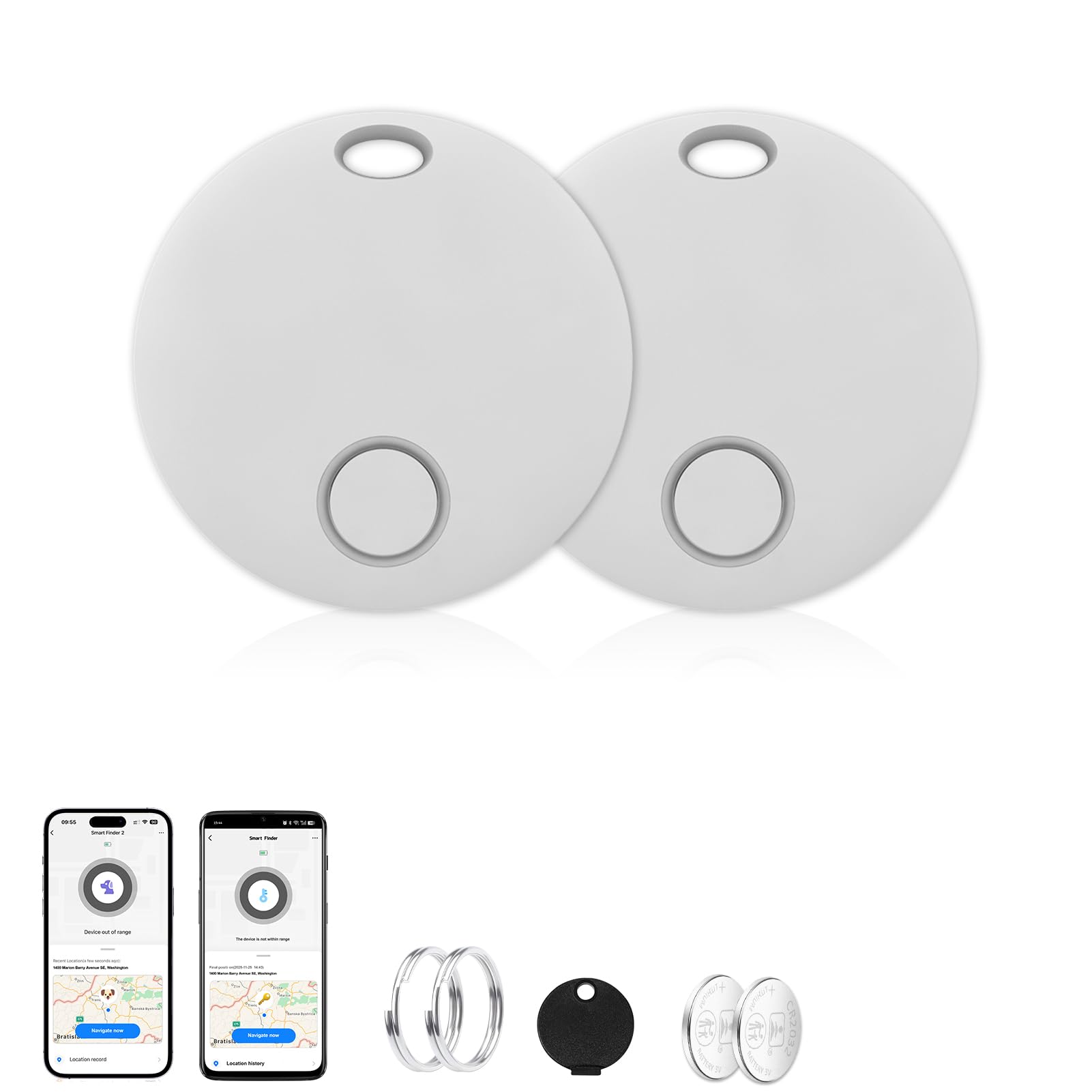 Air Tags-2 Pack，Bluetooth Tracker, Keys Finder and Item Locator for Keys, Bags Luggage, Suitcases and Wallet,Tracking Tags，Works with TUYA APP,Both iOS and Android Compatible,White-image-44
