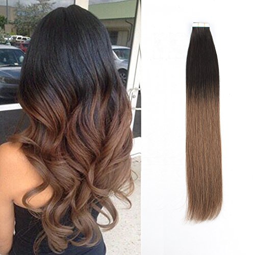 50 Grams 20 Pieces Brazilian Human Hair 8A Grade Tape in Extensions Double Side Skin Wefts Ombre Two Tone Dark Brown to Bronzed Brown (T2-6 16")