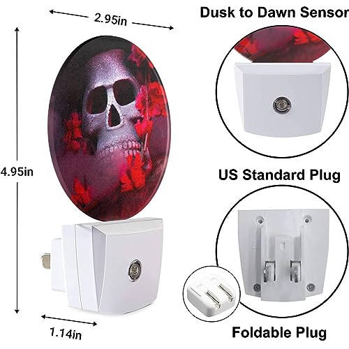 Image of Red Plug-in Nightlight Spider Skull Decorative Night Light Auto Sensor Energy Efficient Dusk to Dawn LED Lighting Home Decor